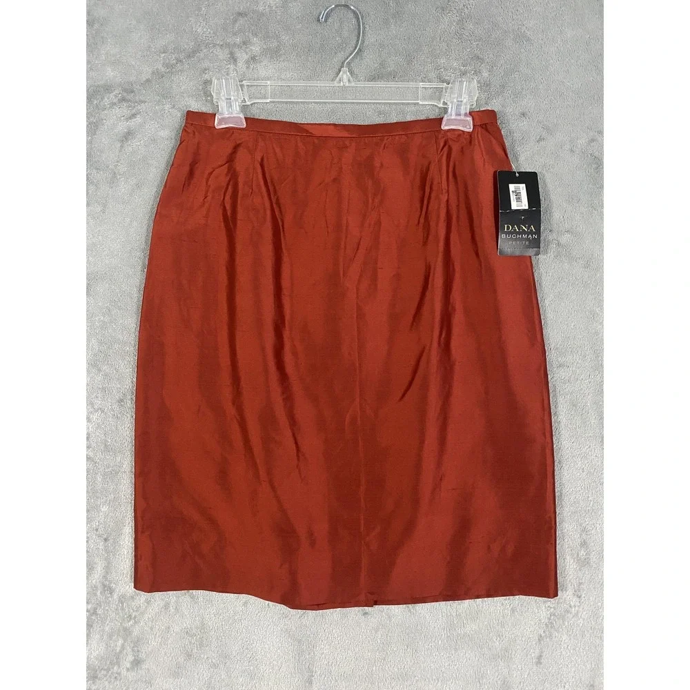 Dana Buchman Skirt Womens 10 Petite Paprika Silk Pencil Vent Lined Career‎ NWT